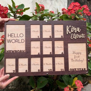 Marco de fotos personalizado para bebé, marco de fotos del primer año, marco de fotos de recién nacido a un año, marco de fotos mensual para bebé, regalo de fotos para recién nacido.