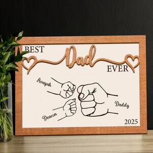 Personalized Dad Fist Bump Sign With Kids Name, Fist Bump Dad Sign, Best Dad Ever Fist Bump Sign, Fathers Day Gift, Dad and Kids Framed Sign