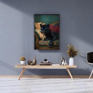 Digital Majestic Black Panther Art Print, Elegant Wall Poster, Luxury Home Decor for Living Room, Animal Lover Wallpaper with Black Panther