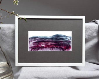 Gothic landscape, Purple texture, Unique monotype, Original Artwork, Mountains Landscape.