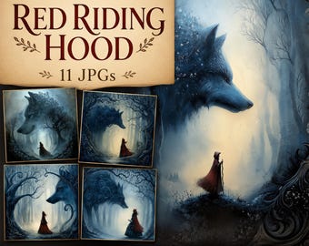 Rotkäppchen und Wolf Clipart 11 hochwertige JPGs, Gothic Märchen Bilder, Kartenherstellung, Journal, Papierhandwerk KOMMERZIELLE NUTZUNG | AF0507-2