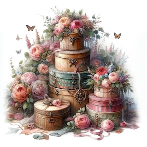 Viktorianische Hutschachtel Clipart 11 Hochwertige JPGs, Aquarell Vintage Mode Kunst, Kartenherstellung, Journal, Papiermodelle KOMMERZIELLE NUTZUNG | AF0417-2