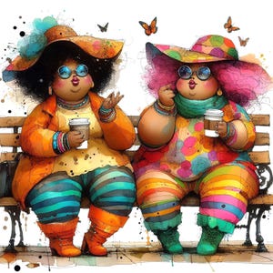 Clipart di una donna nera formosa, 13 JPG di alta qualità, amiche afroamericane, creazione di biglietti, diari, lavori di carta. USO COMMERCIALE / AF0404-1