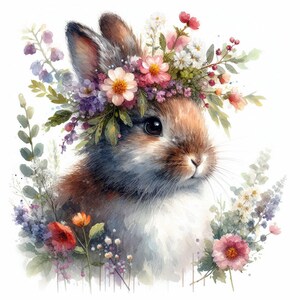 Spring Bunny clipart, 10 hoge kwaliteit jpg's, aquarel bloemen konijnen, Pasen clipart, kaarten maken, junkjournaling COMMERCIEEL GEBRUIK | AF0224