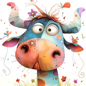 Clipart vache drôle, 13 fichiers JPG de haute qualité, aquarelle vache originale, animaux de la ferme fantaisie, fabrication de cartes, créations en papier UTILISATION COMMERCIALE | AF0415-1