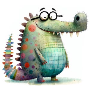 Clipart crocodile drôle, 10 fichiers JPG de haute qualité, aquarelle animal original de la jungle, fabrication de cartes, journal indésirable, fantaisie, UTILISATION COMMERCIALE | AF0221