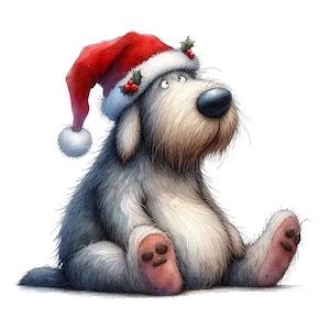 Clipart navideño de perro grande y divertido, 16 archivos JPG de alta calidad, clipart de perro en acuarela, creación de tarjetas, diario, manualidades con papel. USO COMERCIAL / AF0508