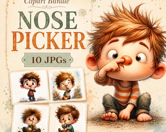 Funny Little Boy Clipart, 10 High Quality JPGs, Whimsical Child Clipart, Card Making, Junk Journaling, Humorous, COMMERCIAL USE | AF0306-1