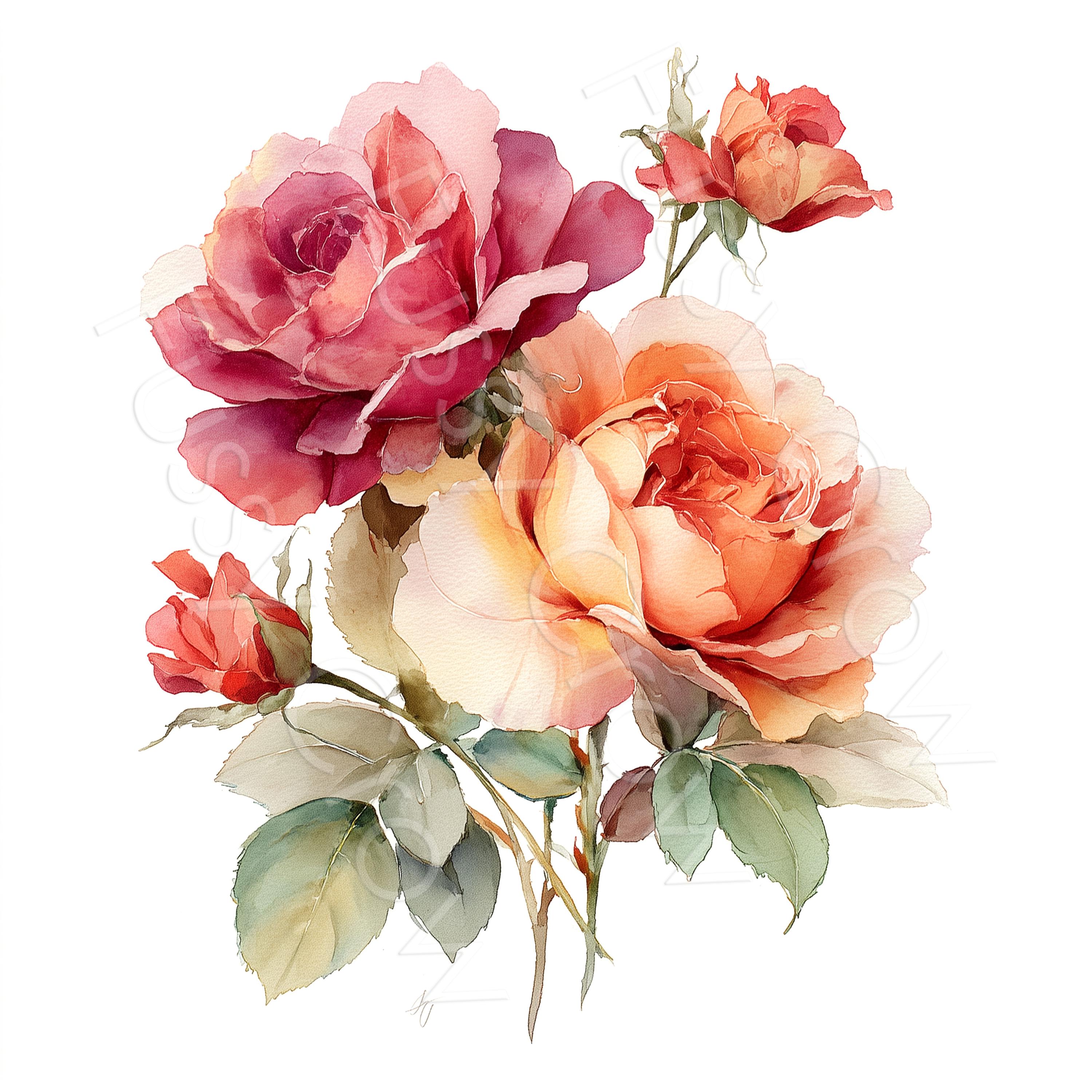 Autumn Blush Rose Clip Art, Watercolour Dusky Pink Floral Graphics, (10 ...