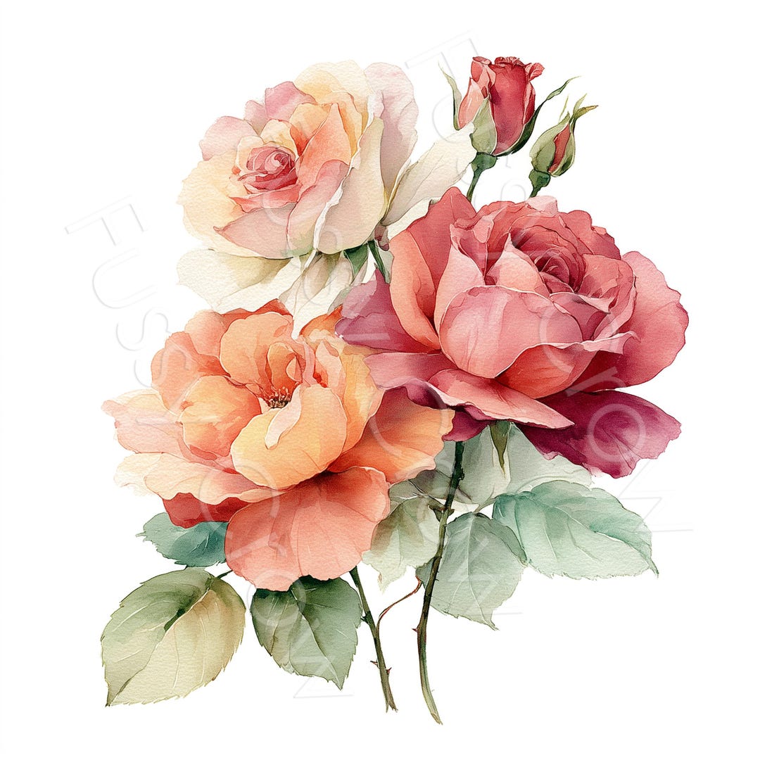 Autumn Blush Rose Clip Art, Watercolour Dusky Pink Floral Graphics, (10 ...