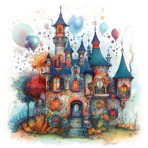 Oryginalny francuski zamek Klipart, 11 wysokiej jakości JPG, Fantasy Castle Klipart, Tworzenie kartek, Junk Journal, Papierowe rzemiosło, UŻYTEK KOMERCYJNY | AF0429