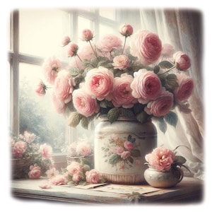 Clipart rozen in een venster, 15 hoge kwaliteit jpg's, aquarel bloemsierkunst, kaarten maken, junk Journal, Paper Craft, COMMERCIEEL GEBRUIK | AF0624-2