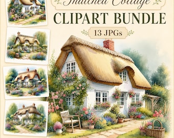 Thatched Cottage Clipart, 13 High Quality JPGs, Watercolour English Countryside Images, Card Making, Junk Journaling, Paper Craft | AF0523-3