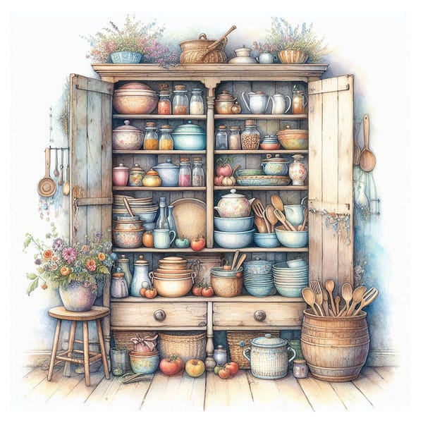 Clipart voorraadkast, 17 hoge kwaliteit JPG's, Shabby Chic Kitchen Clipart, kaarten maken, tijdschriften, Paper Craft, COMMERCIEEL GEBRUIK | AF0603-2