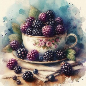 Brombeeren Clipart, 10 hochwertige JPGs, Aquarell Obst Clipart, Kartenherstellung, Junk Journaling, Papierhandwerk, KOMMERZIELLE NUTZUNG | AF0416-1