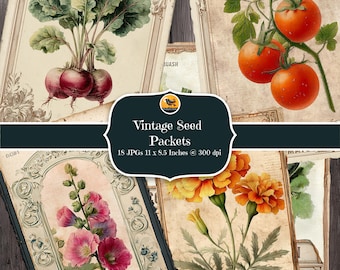 Vintage Seed Packet Ephemera, Flower And Vegetable Gardening Junk Journaling Printables, Botanical Scrapbook Papers, Digital Download