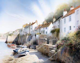 Seaside Village Clipart, 10 High Quality JPGs, Watercolour Coastal Cottage Images, Card Making, Junk Journaling COMMERCIAL USE | AF0218