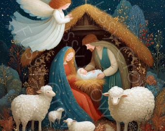 Nativity Clipart, 12 Watercolour Christmas Religious JPGs - Card Making Junk Journal Paper Craft Commercial Use Digital Download | AF0902-1