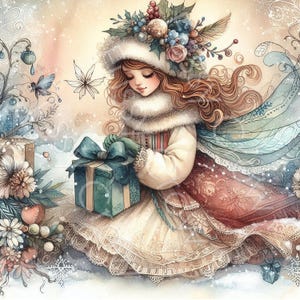 Victorian Fairy Clipart 10 High Quality Watercolour Vintage Christmas Girl JPGs Card Making Journal Paper Craft Digital Download | AF0811-1