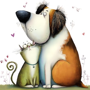 Katze und Hund Beste Freunde Clipart, 11 hochwertige JPGs, Kartenherstellung, Journaling, Papierhandwerk, Digitaler Download, KOMMERZIELLE NUTZUNG | AF0425-1