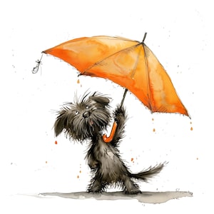 Dogs with Umbrellas Clipart, 10 High Quality JPGs, Watercolour Quirky Frazzled Dogs, Card Making, Junk Journaling, COMMERCIAL USE | AF0307-2