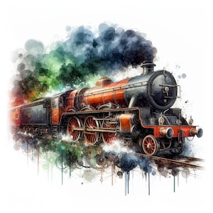 Stoomtrein clipart, 10 hoge kwaliteit jpg's, vintage locomotiefafbeeldingen, treinreizen, kaarten maken, junkjournaling, COMMERCIEEL GEBRUIK | AF0225