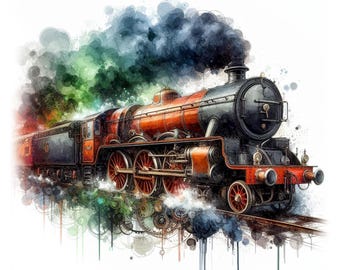 Steam Train Clipart, 10 High Quality JPGs, Vintage Locomotive Images, Railway Travel, Card Making, Junk Journaling, COMMERCIAL USE | AF0225