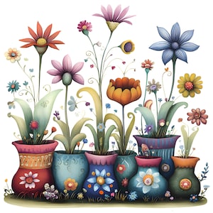 Quirky Flower Pot Clipart, 10 High Quality JPGs, Watercolour Floral Art, Card Making, Journal, Paper Craft, Whimsy COMMERCIAL USE | AF0414-4