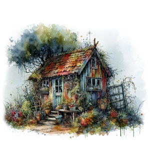 Schröckchen Gartenschuppen Clipart, 10 hochwertige JPGs, skurril Junk Journaling, Kartenherstellung, Fantasie, digitaler Download KOMMERZIELLE NUTZUNG | AF0204-1