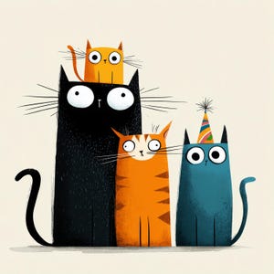 Clipart de un grupo de gatos peculiares, 14 archivos JPG de acuarela de alta calidad, divertidos amigos felinos, creación de tarjetas, diario, manualidades de papel, USO COMERCIAL / AF0626-2