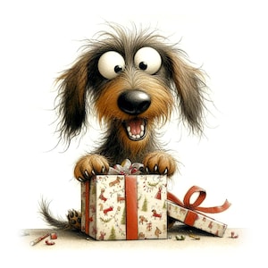 Clipart drôle de teckel de Noël, 12 fichiers JPG de haute qualité, clipart aquarelle de chien festif, fabrication de cartes, créations en papier, UTILISATION COMMERCIALE | AF0610
