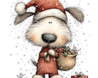 Christmas Dog Clipart, Watercolour Holiday Animal Graphics, 10 PNGs/JPGs, Digital Download, Commercial Use, Card Making, Junk Journal