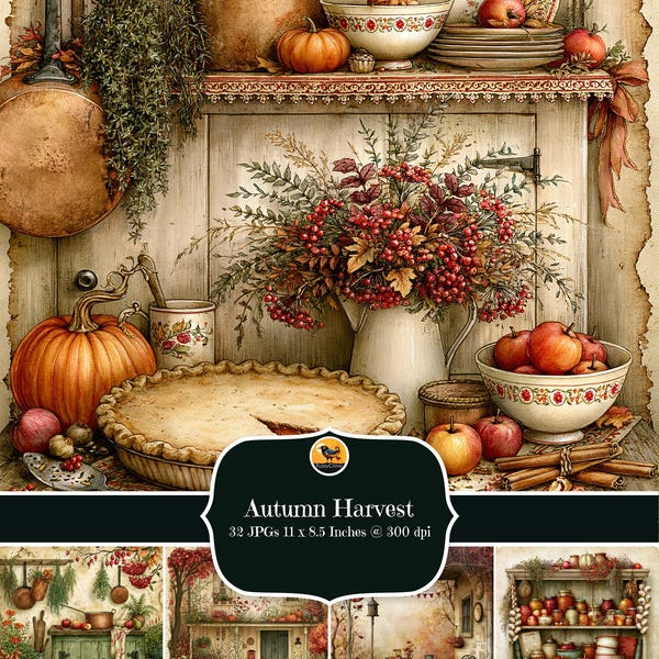 Herfstthema-pagina's voor je junk journal, cottagecore Thanksgiving-papier, herfstcollage en scrapbookvellen (digitale download)