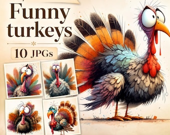 Grappige Turkije clipart, 10 hoogwaardige aquarel jpg's, Thanksgiving clipart, kaarten maken, dagboek, Paper Craft, digitale download | AF0716-1