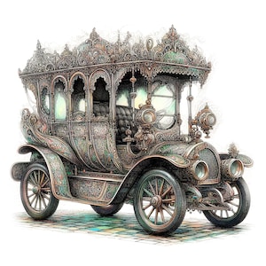 Clipart fantasieauto, 10 hoge kwaliteit jpg's, decoratieve Victoriaanse auto's, kaarten maken, junkjournaling, vintage stijl, COMMERCIEEL GEBRUIK | AF0211-3