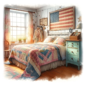 Clipart di trapunta patchwork, 16 JPG di alta qualità, Clipart di coperta acquerellata, Creazione di biglietti, Diario, Artigianato con carta USO COMMERCIALE / AF0611-1