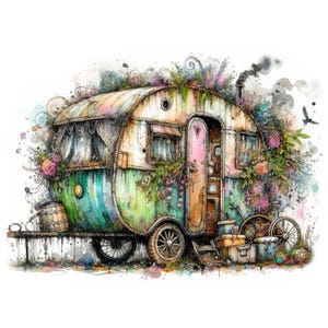 Eigenzinnige caravan clipart 10 hoge kwaliteit jpg's journaling, kaarten maken, grillige trailers, fantasie, digitale download COMMERCIEEL GEBRUIK | AF0204-3