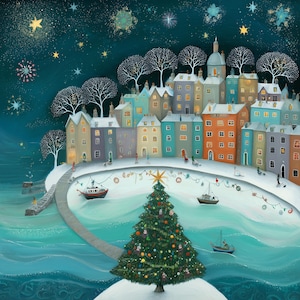 Grillige kerst aan zee clipart, 15 hoge kwaliteit jpg's, aquarel winter zeegezichten, kaarten maken, junk Journal, Paper Craft | AF0613-2