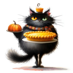 Quirky Thanksgiving Cat Clipart, 10 High Quality Watercolour JPGs, Funny Autumn Animal, Card Making, Paper Craft, COMMERCIAL USE | AF0623