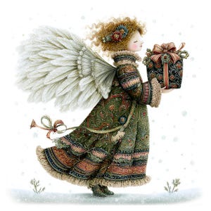 Clipart di angeli di Natale, 10 JPG di alta qualità, immagini di angeli nordici stravaganti ad acquerello, creazione di biglietti, diario di spazzatura, lavori di carta / AF0527