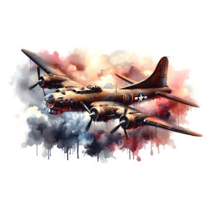 WW2 American B-17 Flying Fortress clipart, 10 hoge kwaliteit jpg's, militair vintage vliegtuig, papierkunst, journaling, COMMERCIEEL GEBRUIK | AF0521