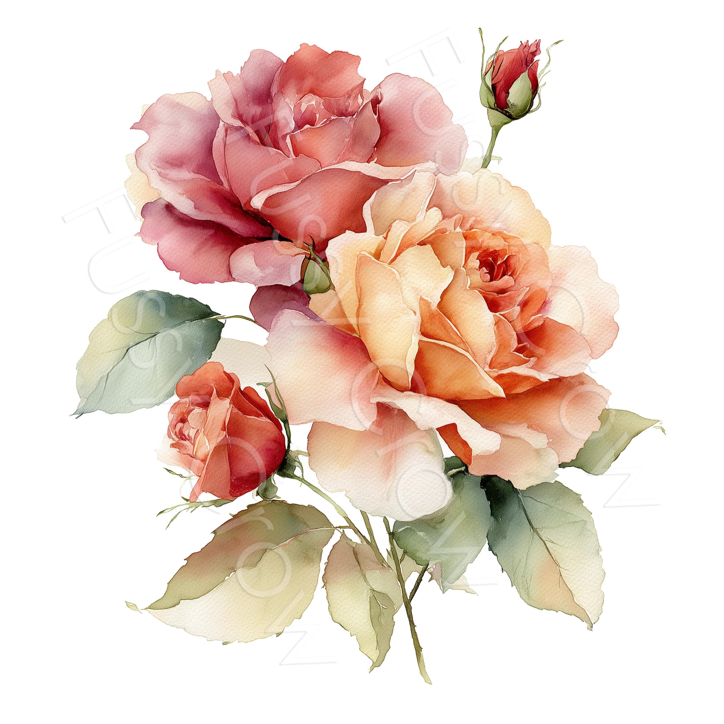 Autumn Blush Rose Clip Art, Watercolour Dusky Pink Floral Graphics, (10 ...