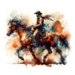 Clipart cow-boy 10 fichiers JPG de haute qualité, images aquarelles du Far West, art occidental ancien, fabrication de cartes, journal indésirable, UTILISATION COMMERCIALE | AF0225-1