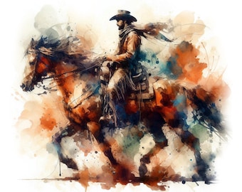 Cowboy Clipart 10 High Quality JPGs, Watercolour Wild West Images, Old Western Art, Card Making, Junk Journaling, COMMERCIAL USE | AF0225-1