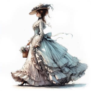 Elegante dama victoriana, 10 imágenes JPG de alta calidad, imágenes de mujeres vintage en acuarela, creación de tarjetas, diario basura. USO COMERCIAL / AF0319