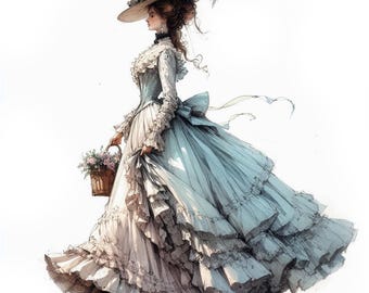 Elegant Victorian Lady Clipart, 10 High Quality JPGs, Watercolour Vintage Woman Images, Card Making, Junk Journaling COMMERCIAL USE | AF0319