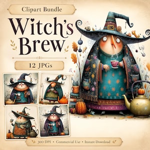 Hexengebräu Clipart, 12 hochwertige Aquarell wunderliche Halloween JPGs, Kartenherstellung, Journal, Papierhandwerk, KOMMERZIELLE NUTZUNG | AF0707-2