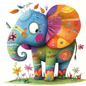 Clipart éléphant mignon, 12 fichiers JPG de haute qualité, clipart animal aquarelle pour chambre d'enfant, fabrication de cartes, journaux, créations en papier, UTILISATION COMMERCIALE | AF0415