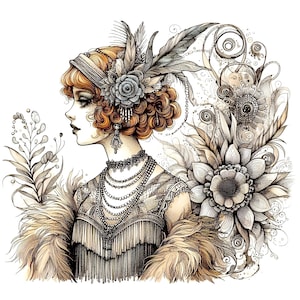 Flapper Girl clipart 10 hoge kwaliteit jpg's, jaren 1920 stijl clipart, retro fashion afbeeldingen, junk journaling, kaarten maken, COMMERCIEEL GEBRUIK | AF0206