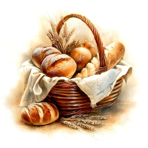 Rustieke broodmand clipart, 11 hoge kwaliteit jpg's aquarel ambachtelijke bakkerij eten clipart, junk Journal, Paper Craft COMMERCIEEL GEBRUIK | AF0616